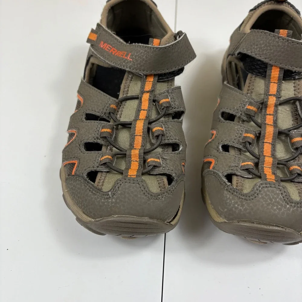Merrell Kids Outdoor Sport Sandals Brown‎ Orange Size 4 Hook Loop